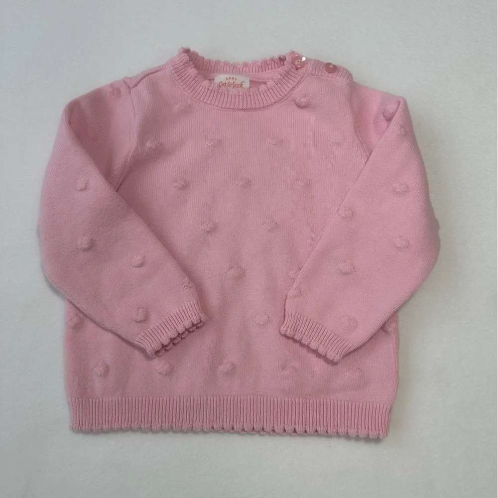 Cat & Jack Heart Stamped Sweater Crewneck Soft Pink Baby Girl Size 18M
